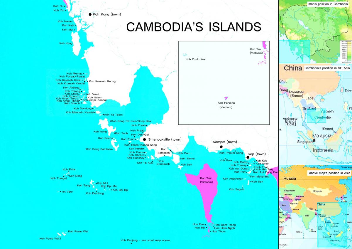 Mapa Kanbodiako uharteak